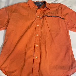 Tommy Hilfiger Shirt Men’s Large Orange white pin stripe button down shortsleeve